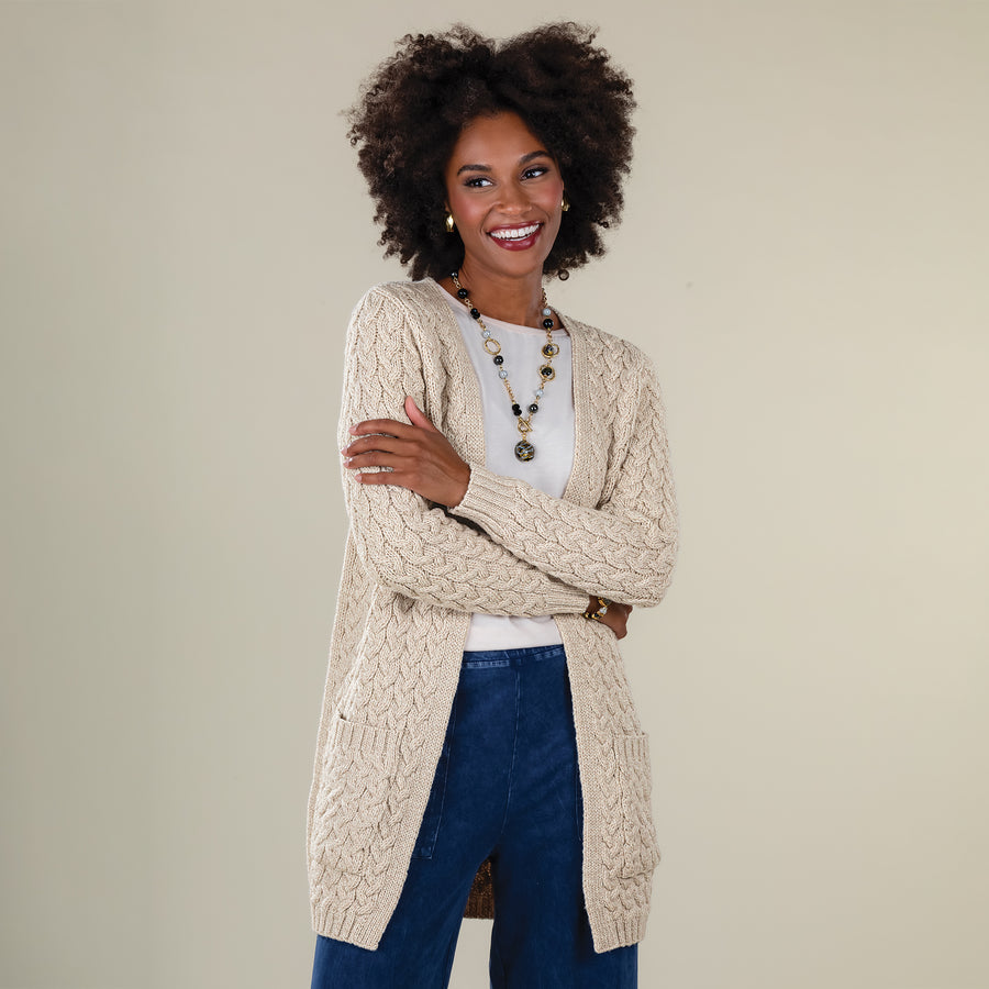 Soft Beige Merino Wool Open Cardigan