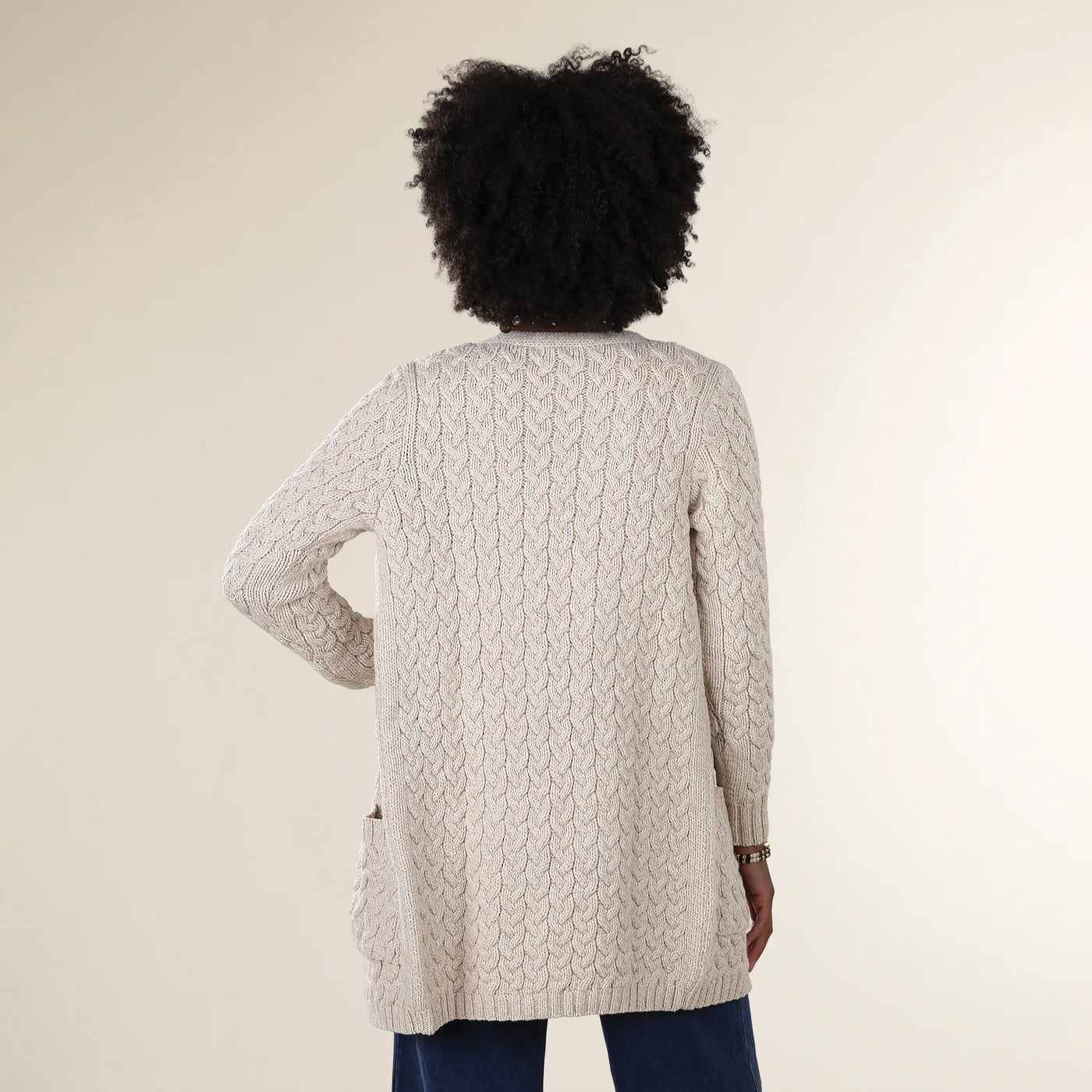 Soft Beige Merino Wool Open Cardigan