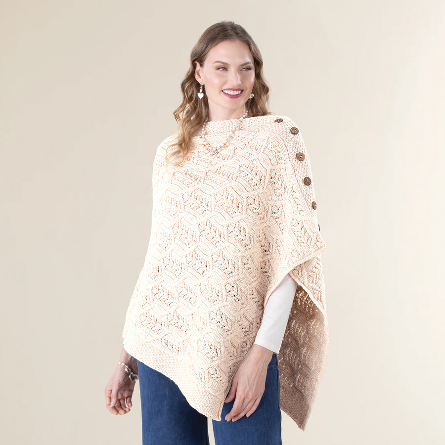 Leaf Pattern Merino Wool Poncho
