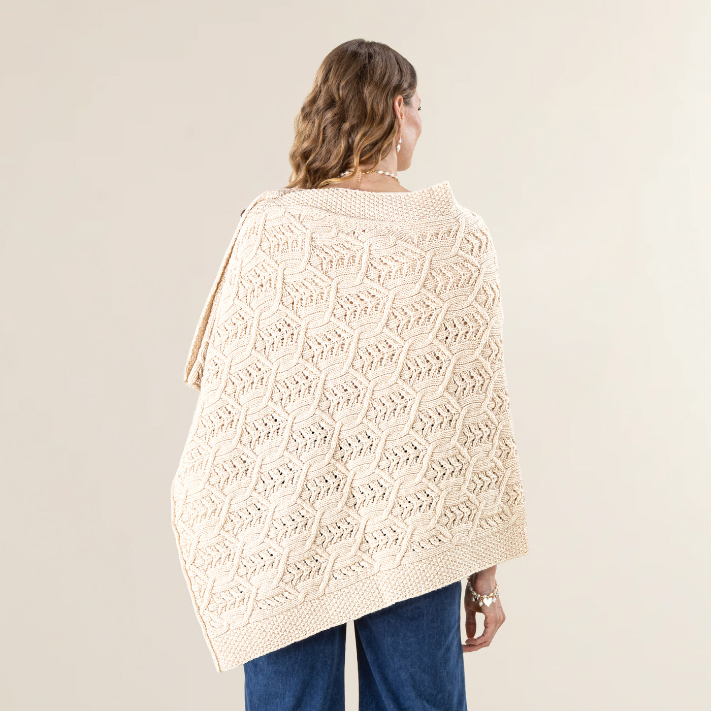 Leaf Pattern Merino Wool Poncho