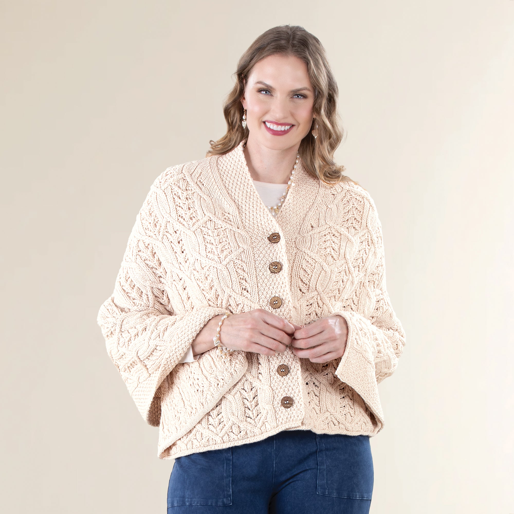 Leaf Pattern Merino Wool Poncho