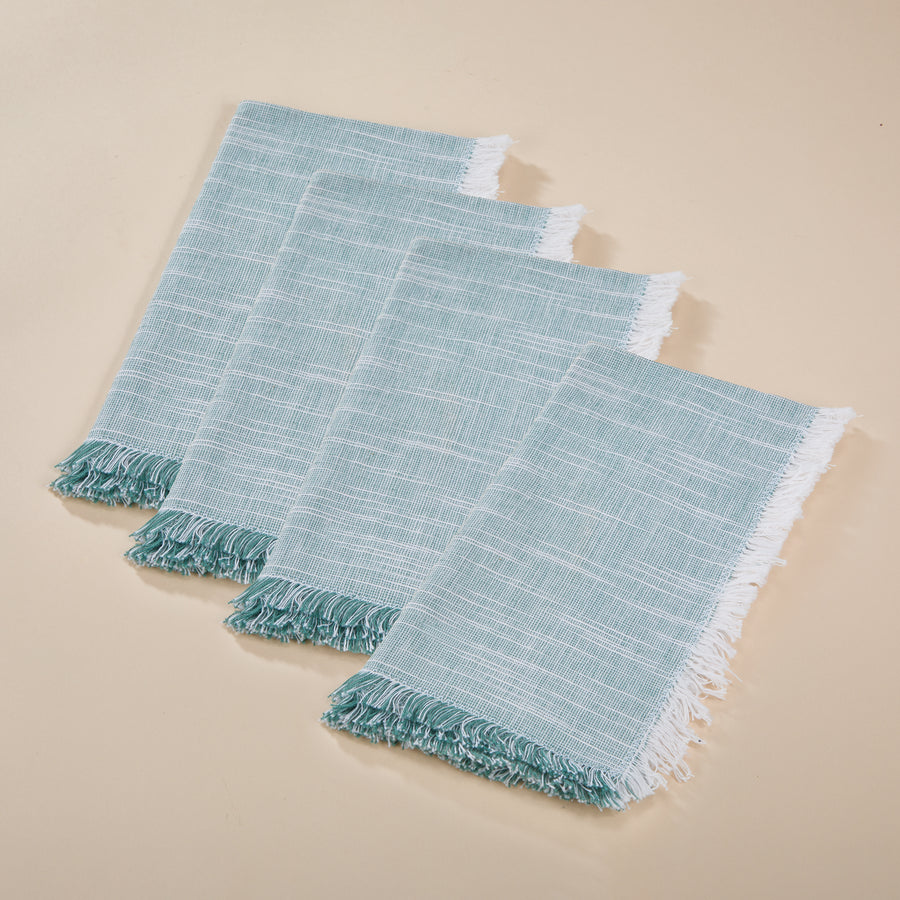 Two-Toned Blue Fringed Napkins, Set of 4