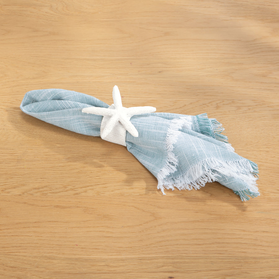 Two-Toned Blue Fringed Napkins, Set of 4