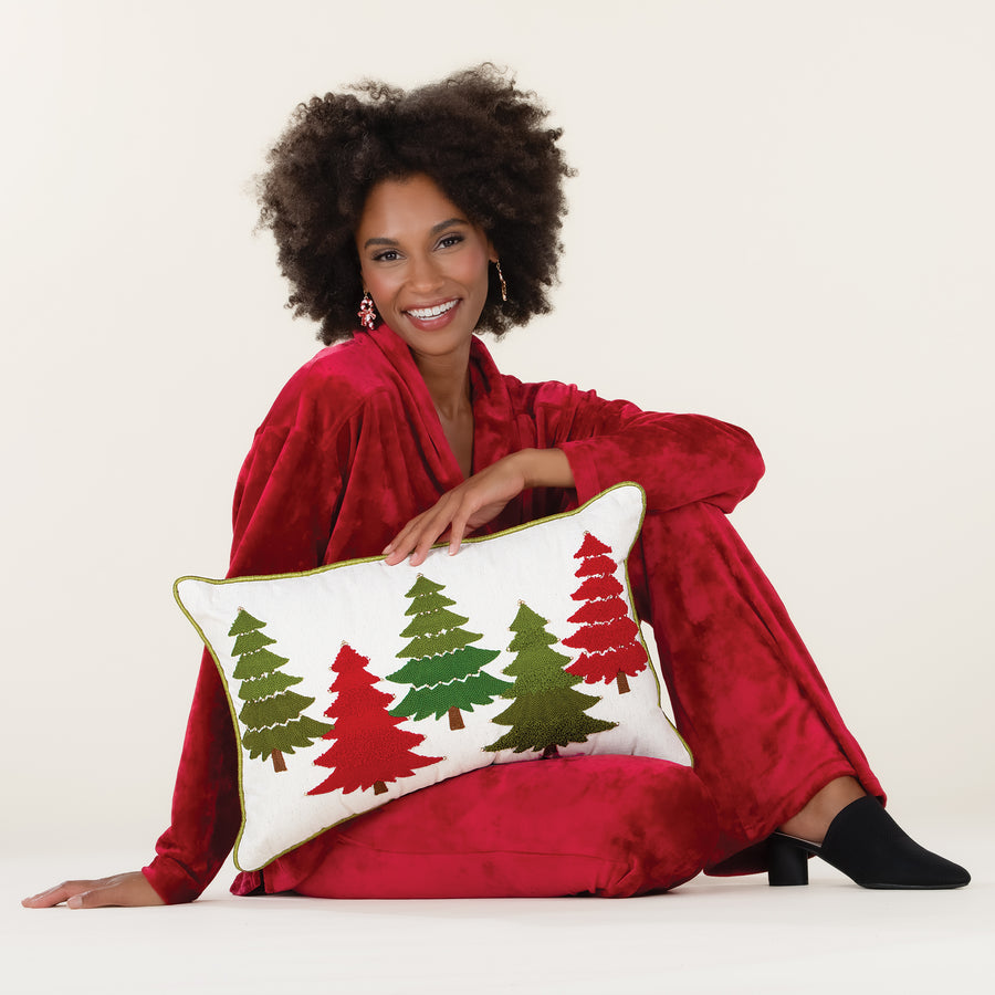 Embroidered Tree Forest Pillow