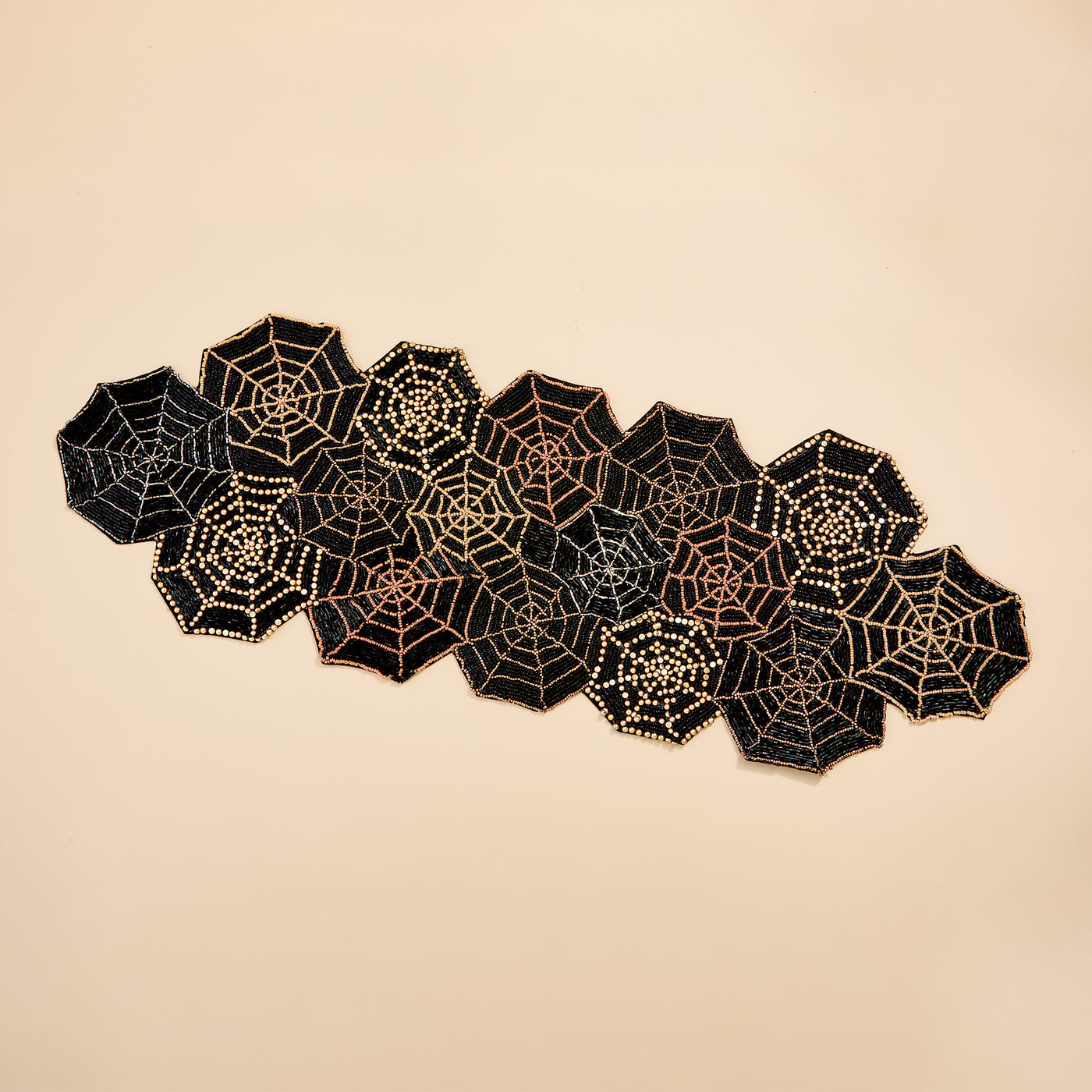 Hand-Beaded Spooky Spiderwebs Table Runner (Preorder)