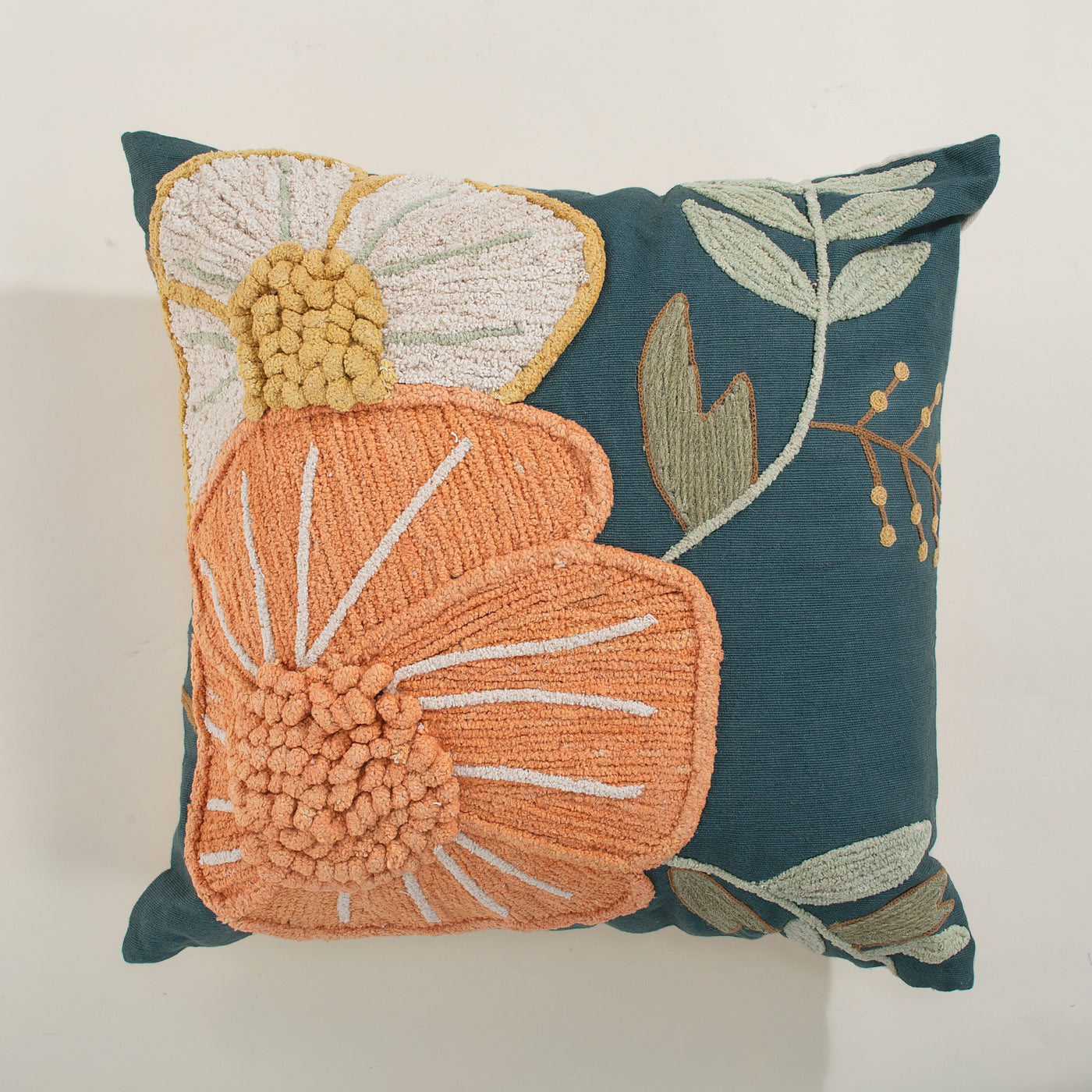 Bright Blossoms Embroidered Pillow