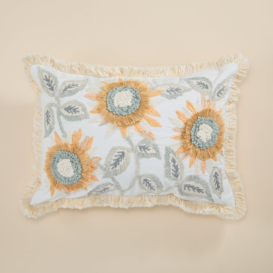 Embroidered Sunflowers Pillow