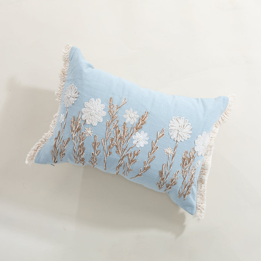 Willowy Wild Field Flowers Embroidered Pillow