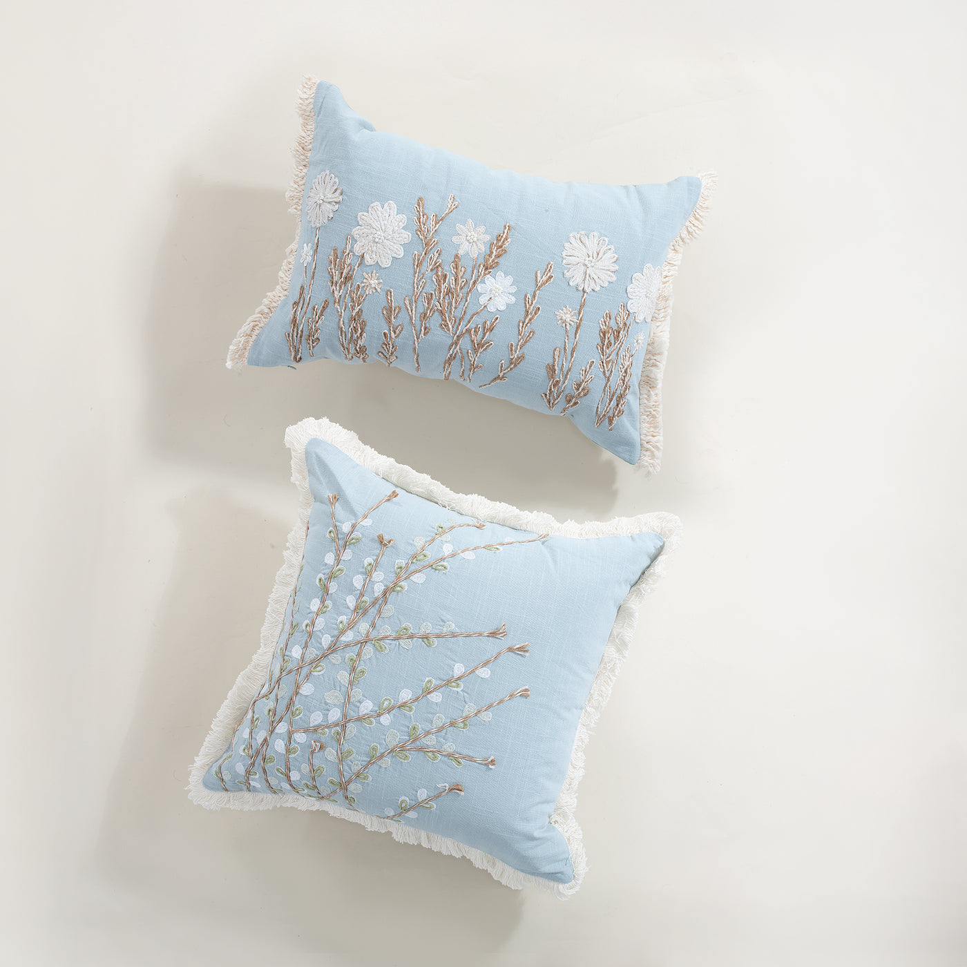 Willowy Wild Field Flowers Embroidered Pillow