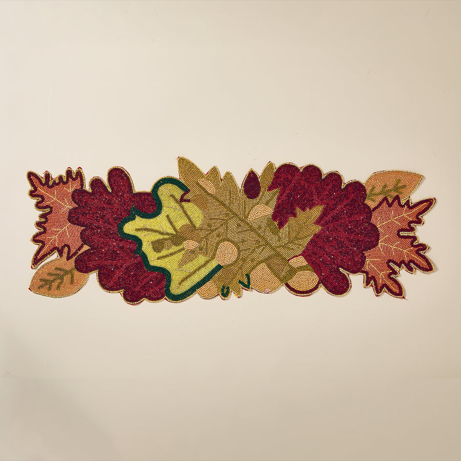 Hand-Beaded Crisp Leaves Table Runner