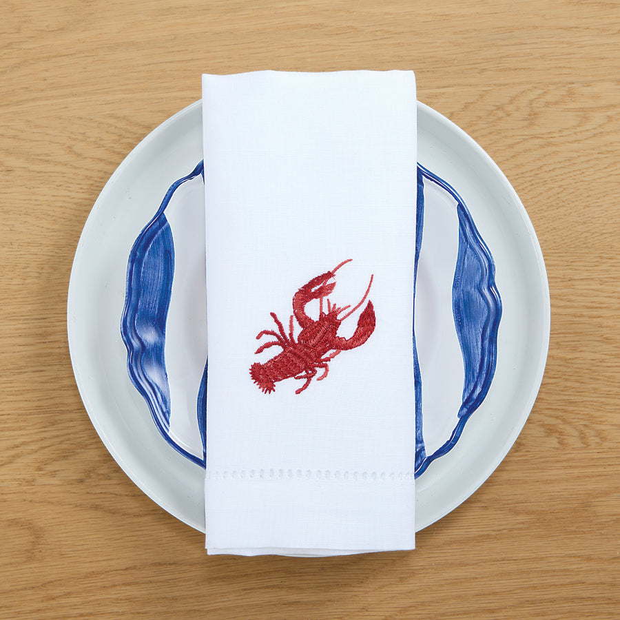 Embroidered Lobster Napkins, Set of 4