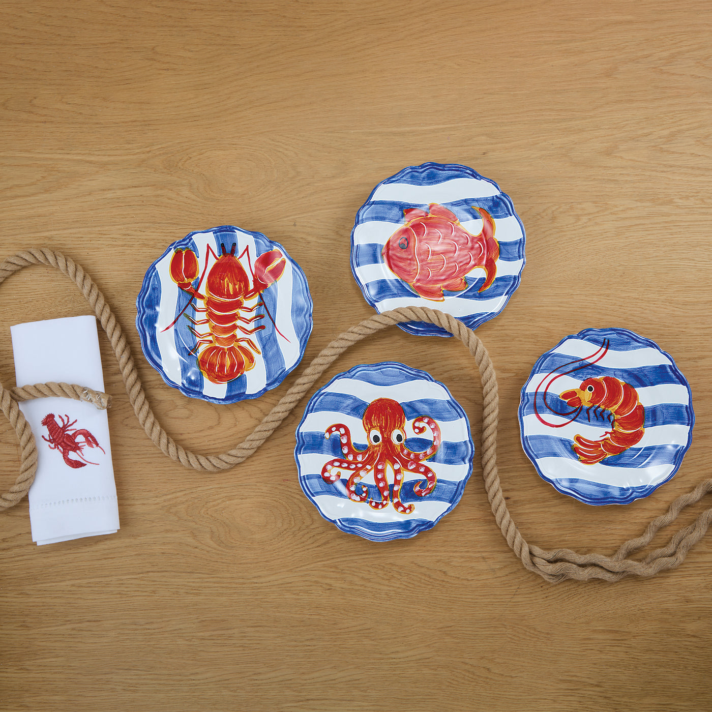 Embroidered Lobster Napkins, Set of 4