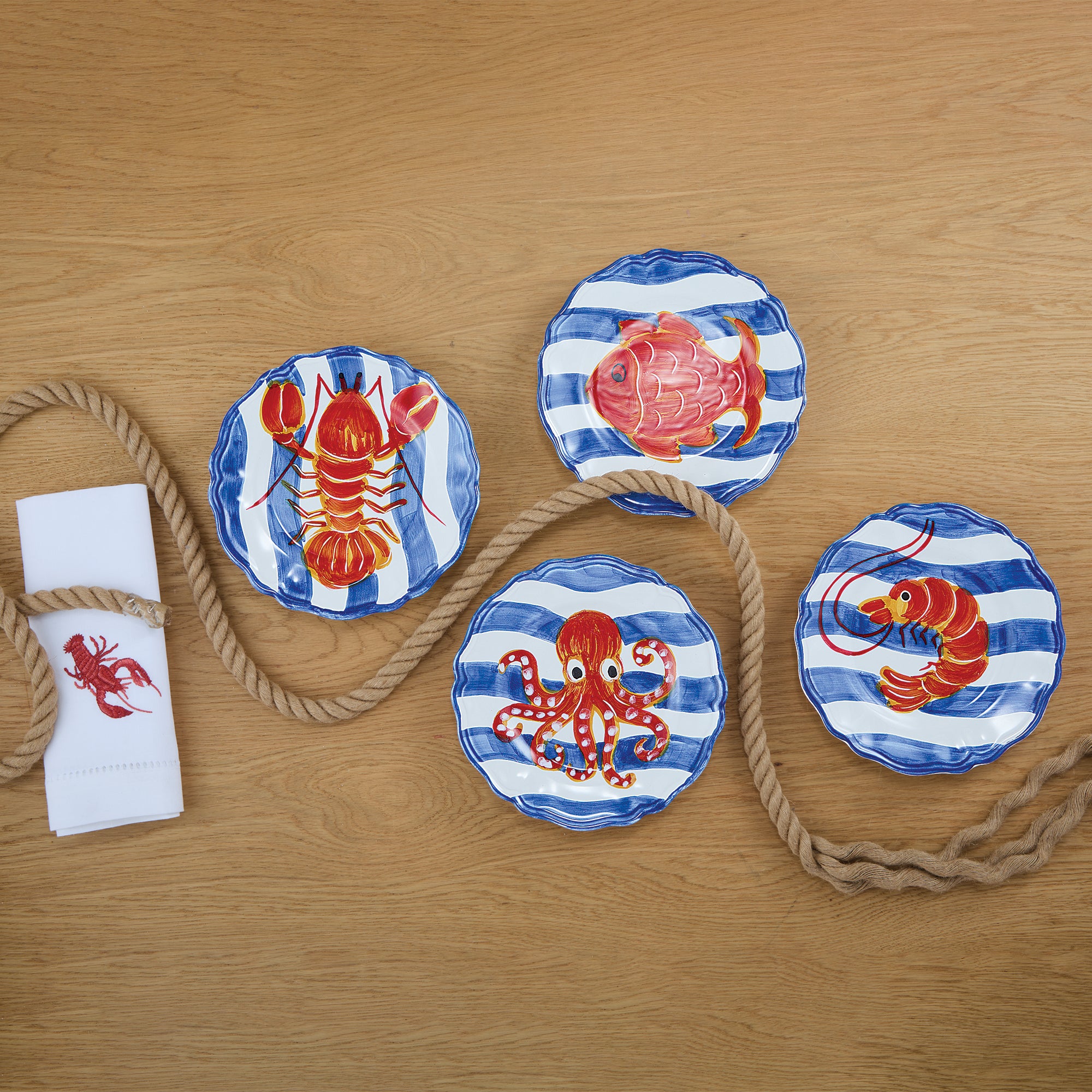 Embroidered Lobster Napkins, Set of 4
