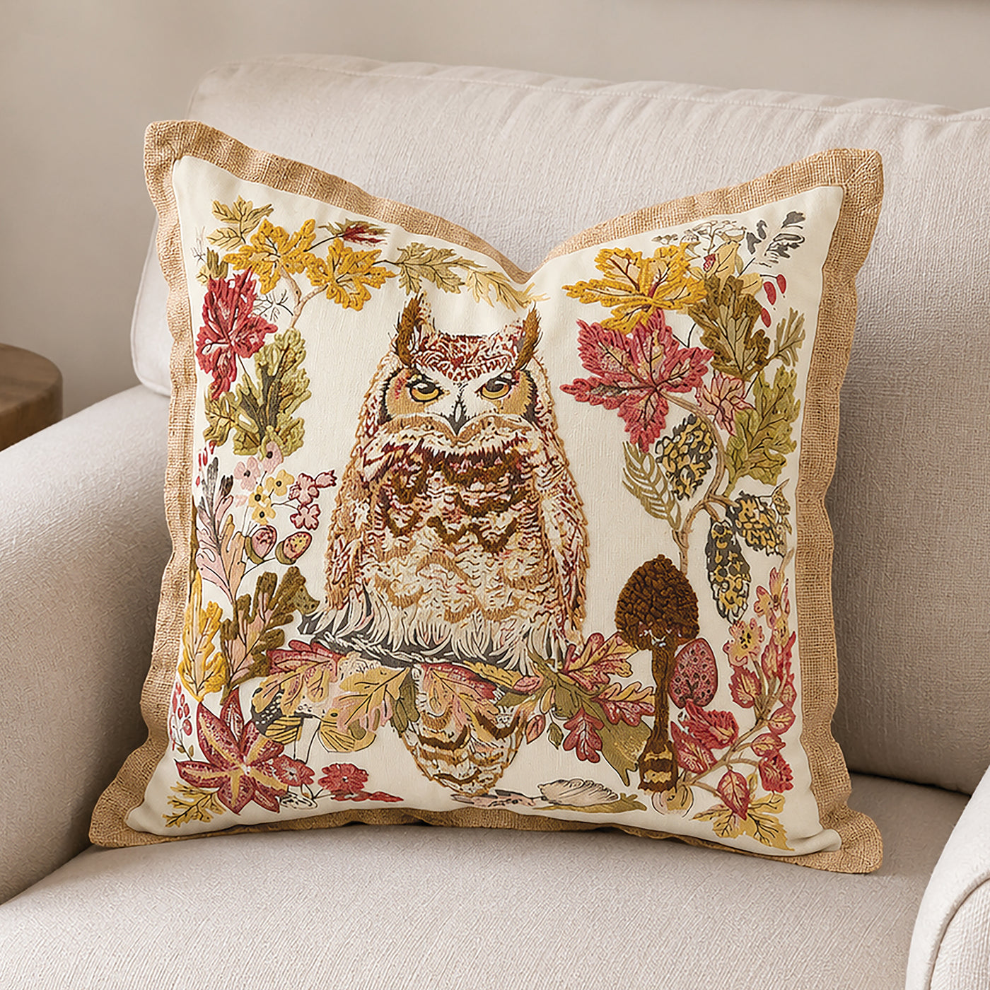 Embroidered Owl Pillow (Preorder)