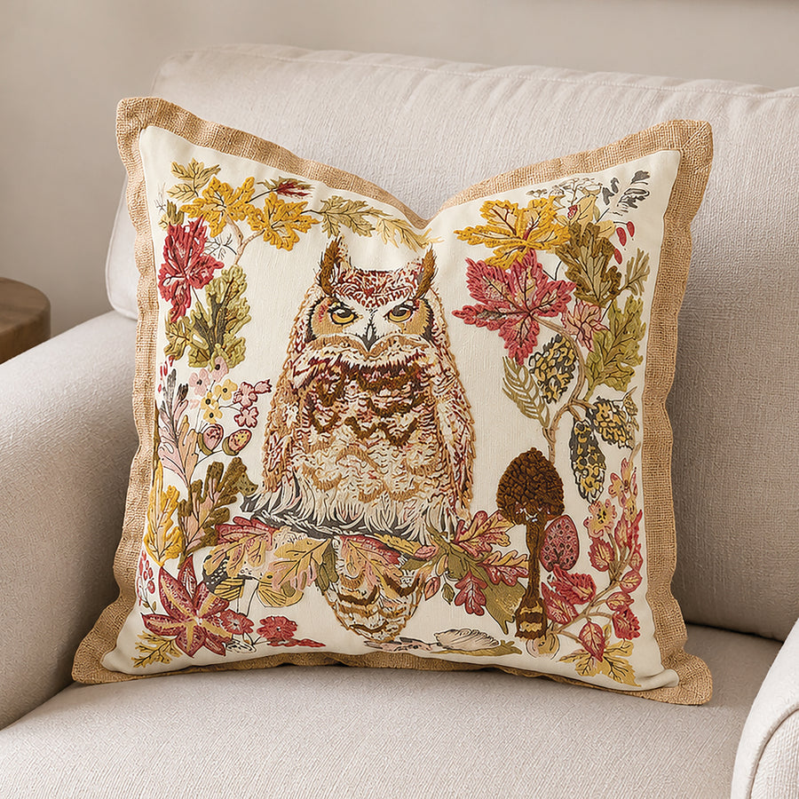 Embroidered Owl Pillow (Preorder)
