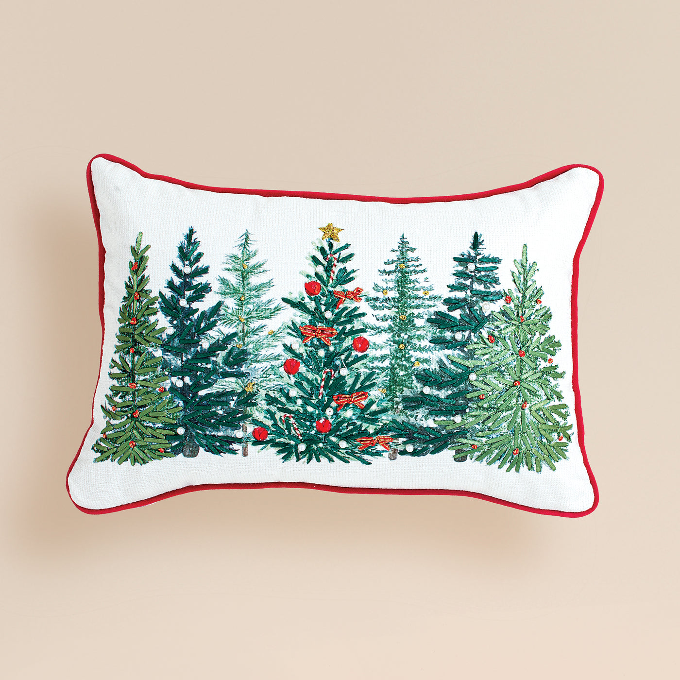 Embroidered Snowy Trees Pillow