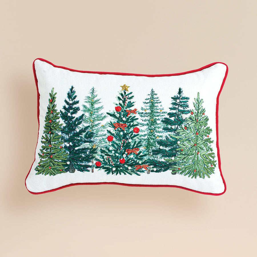 Embroidered Snowy Trees Pillow
