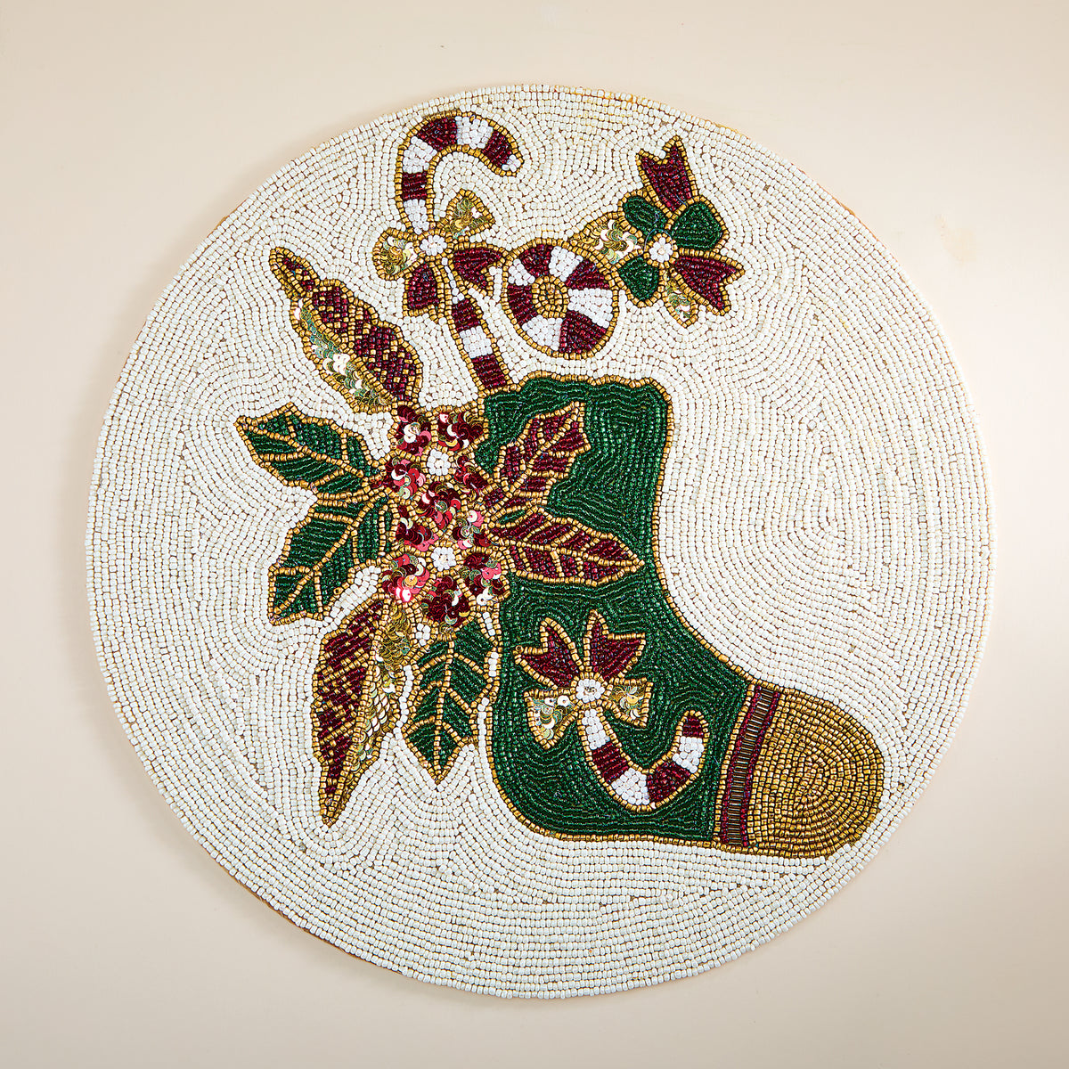 Hand-Beaded Christmas Stocking Placemat
