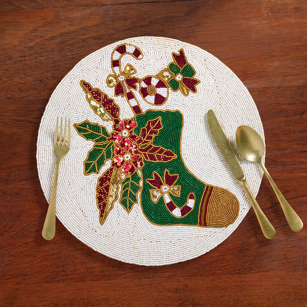 Hand-Beaded Christmas Stocking Placemat