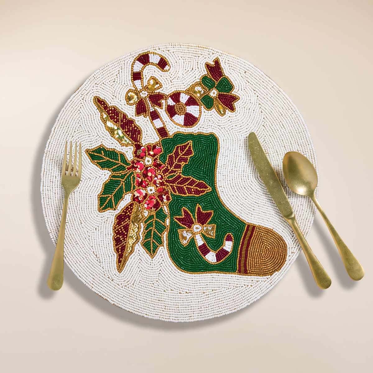 Hand-Beaded Christmas Stocking Placemat