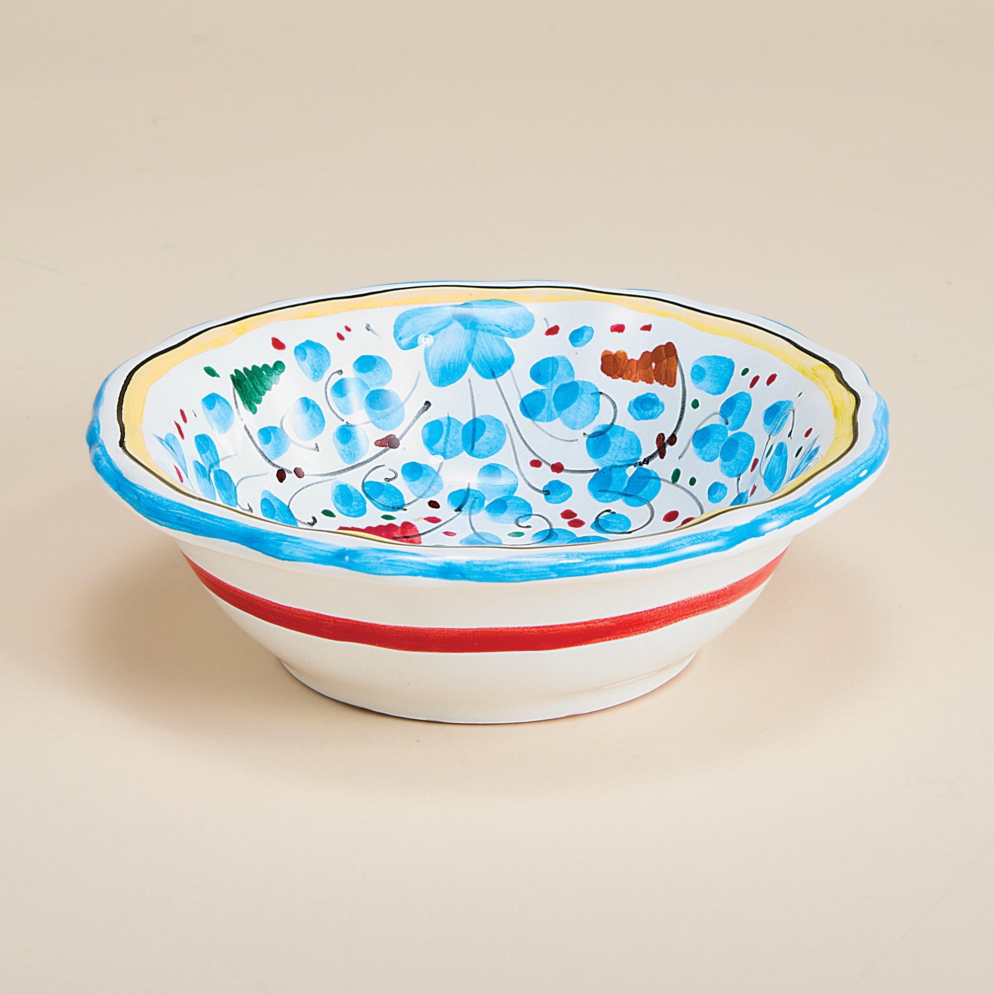 Hand-Painted Arabesco Birds & Flowers Earthenware Small Bowl