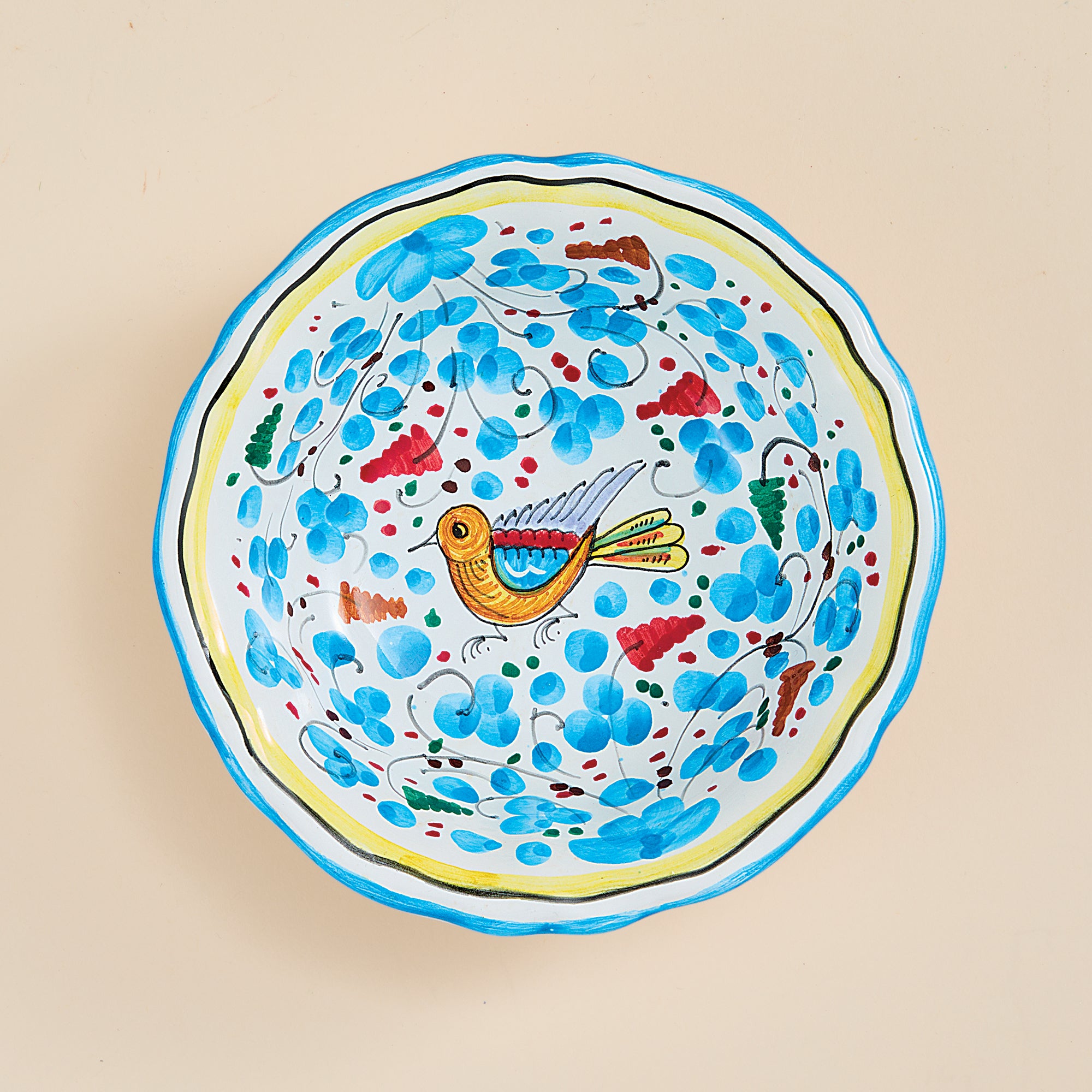 Hand-Painted Arabesco Birds & Flowers Earthenware Small Bowl