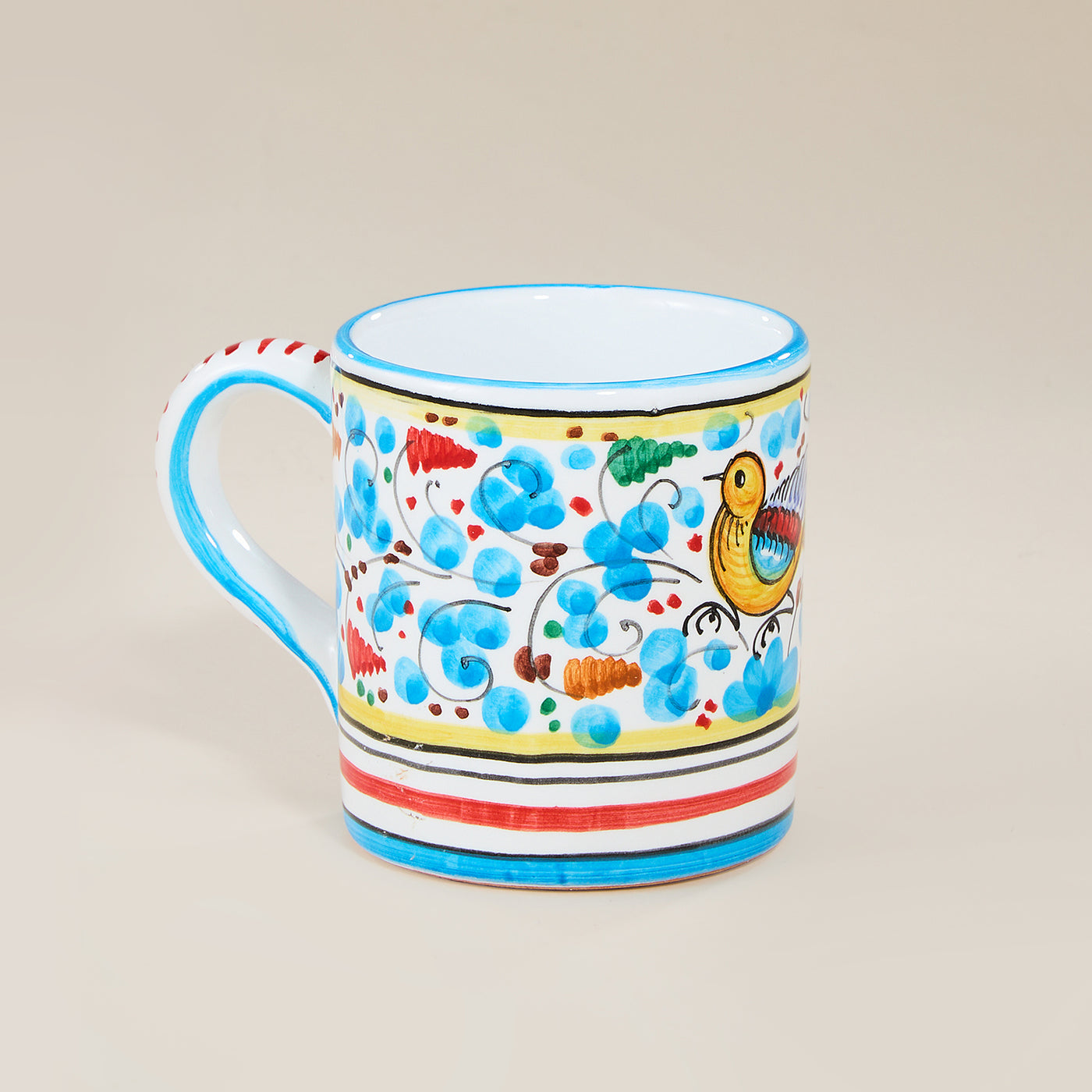 Hand-Painted Arabesco Birds & Flowers Earthenware Mug