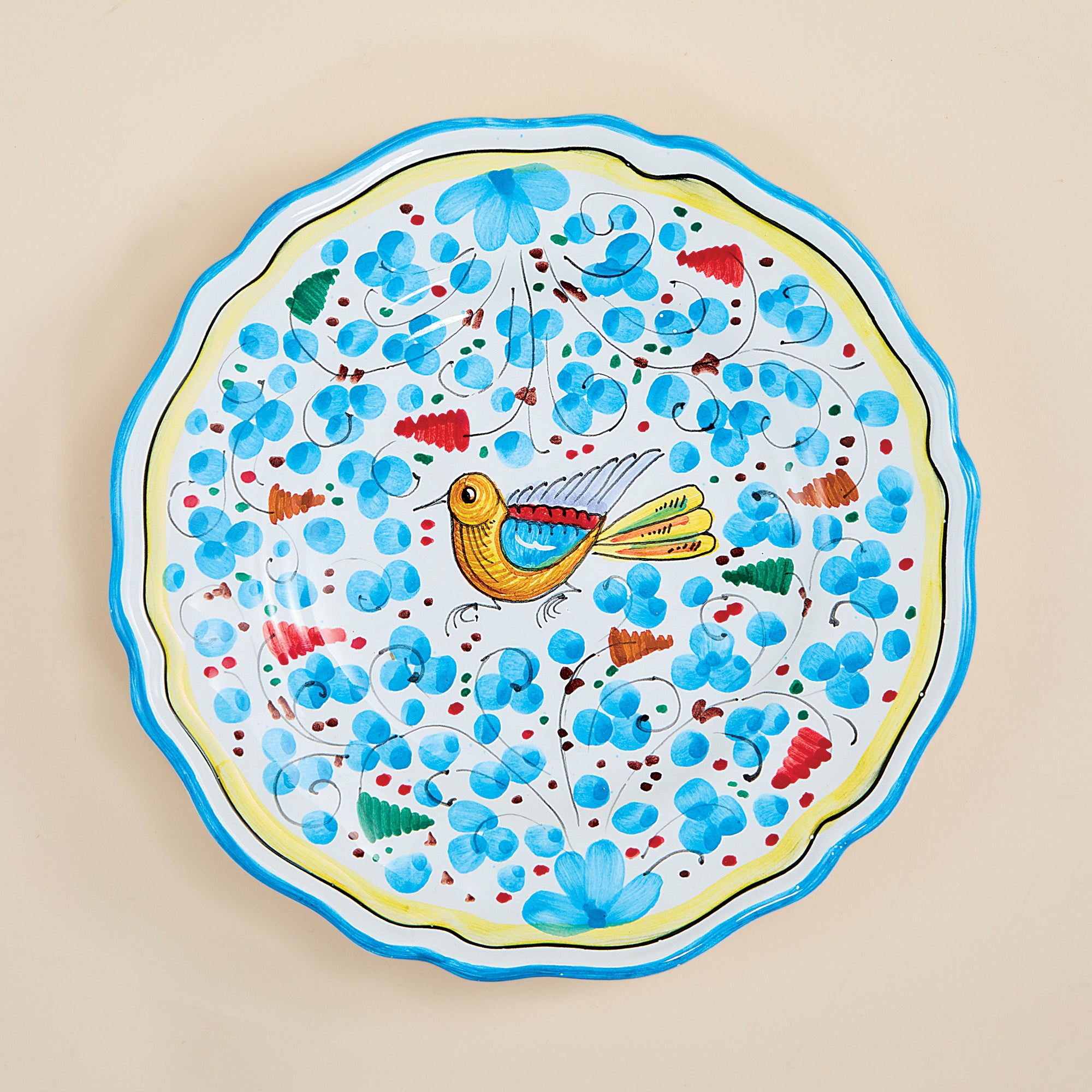 Hand-Painted Arabesco Birds & Flowers Earthenware Salad Plate