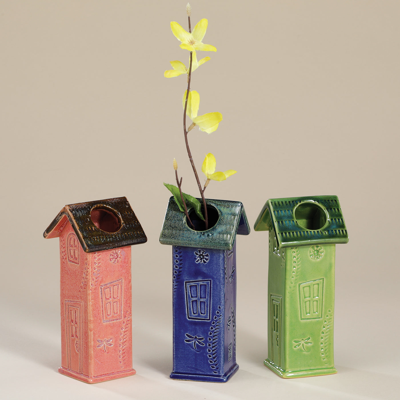 Ceramic Cottage Bud Vases Set of 3