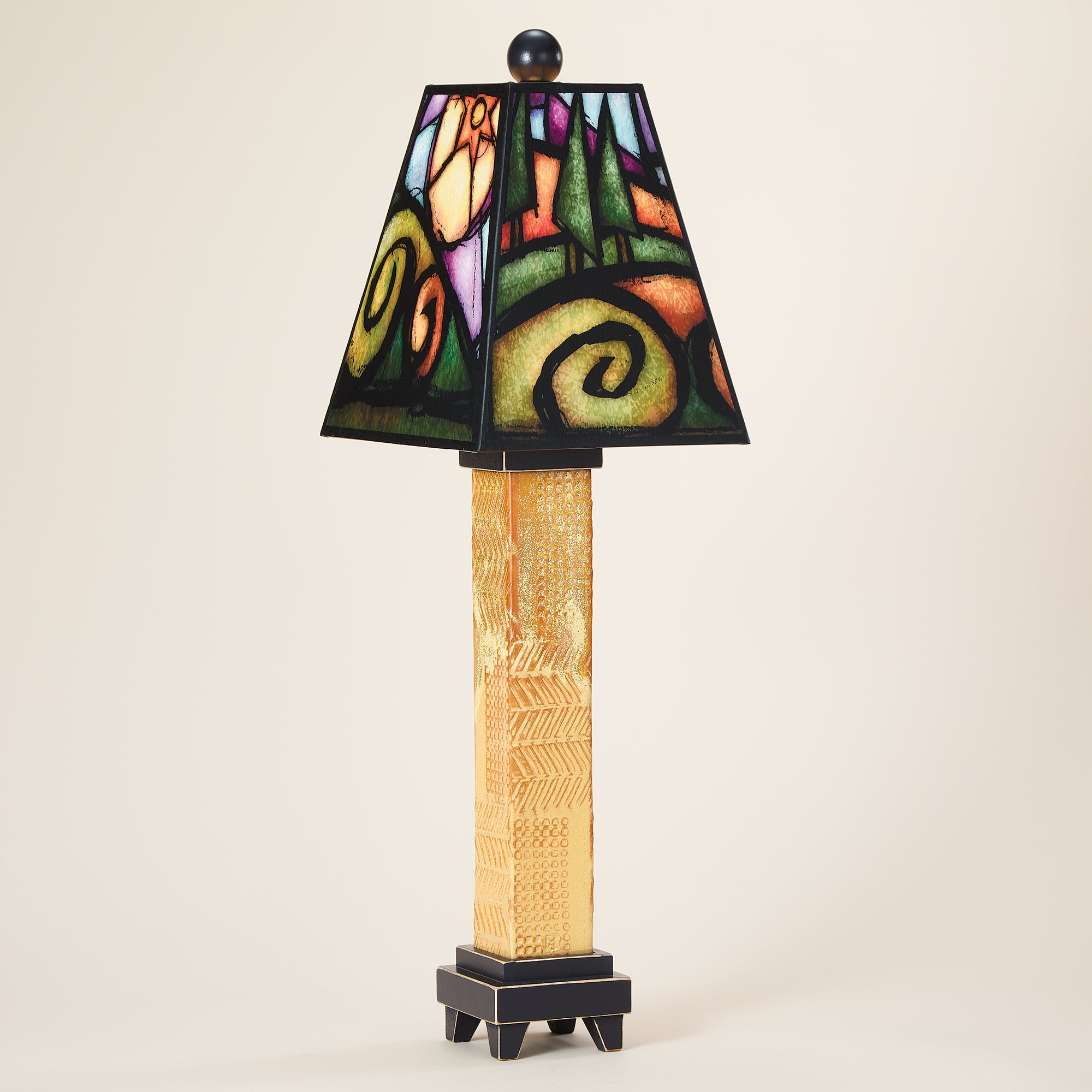 Hand-Painted Ceramic Trees & Hills Lamp