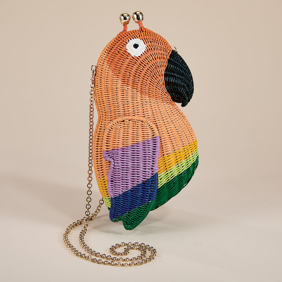 Hand-Painted Wicker Parrot Clutch (Preorder)
