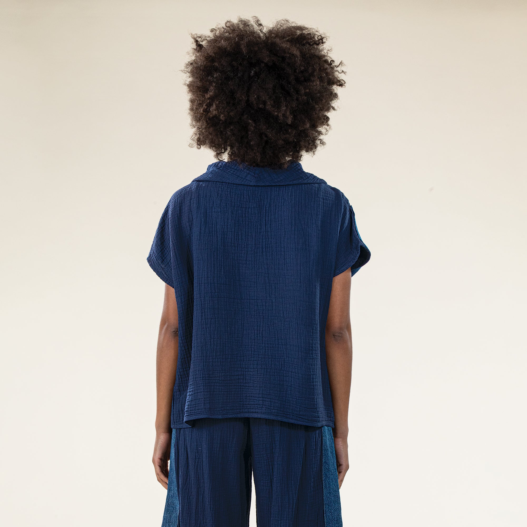 Deep Into Denim Cowl Neck Pullover Top