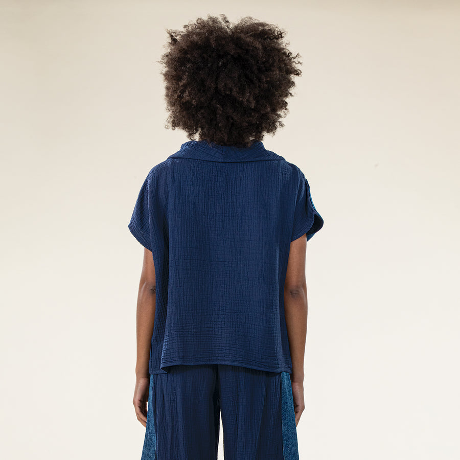 Deep Into Denim Cowl Neck Pullover Top