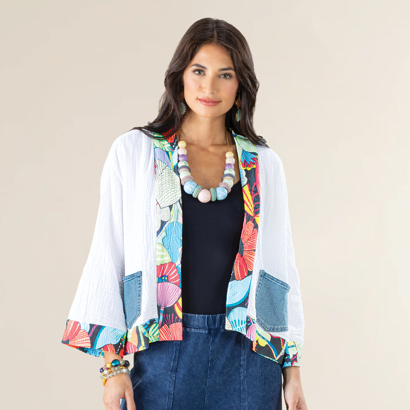 Floral Edged Open Cardigan