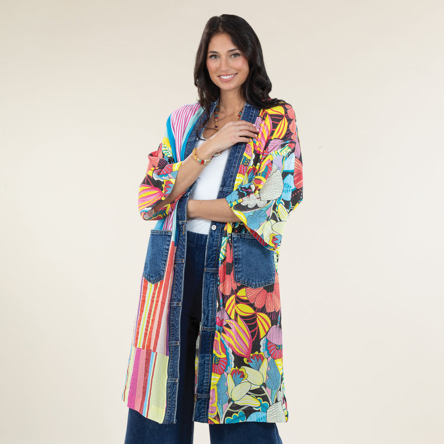 Eclectic Floral Open-Front Cardigan