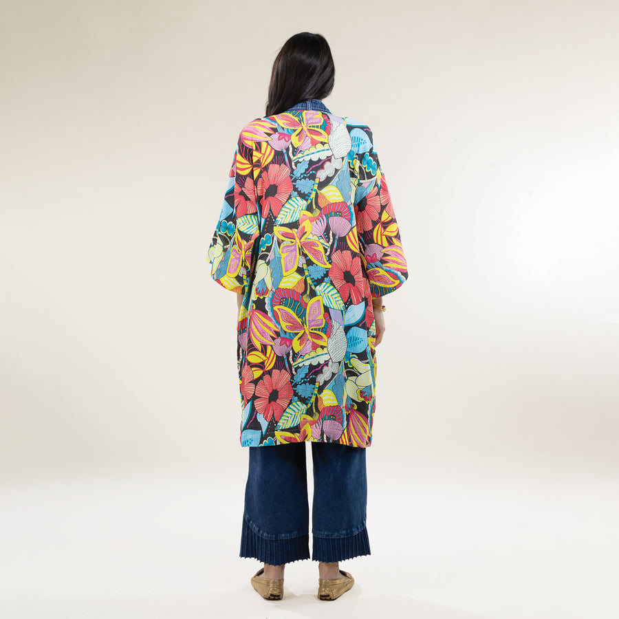 Eclectic Floral Open-Front Cardigan