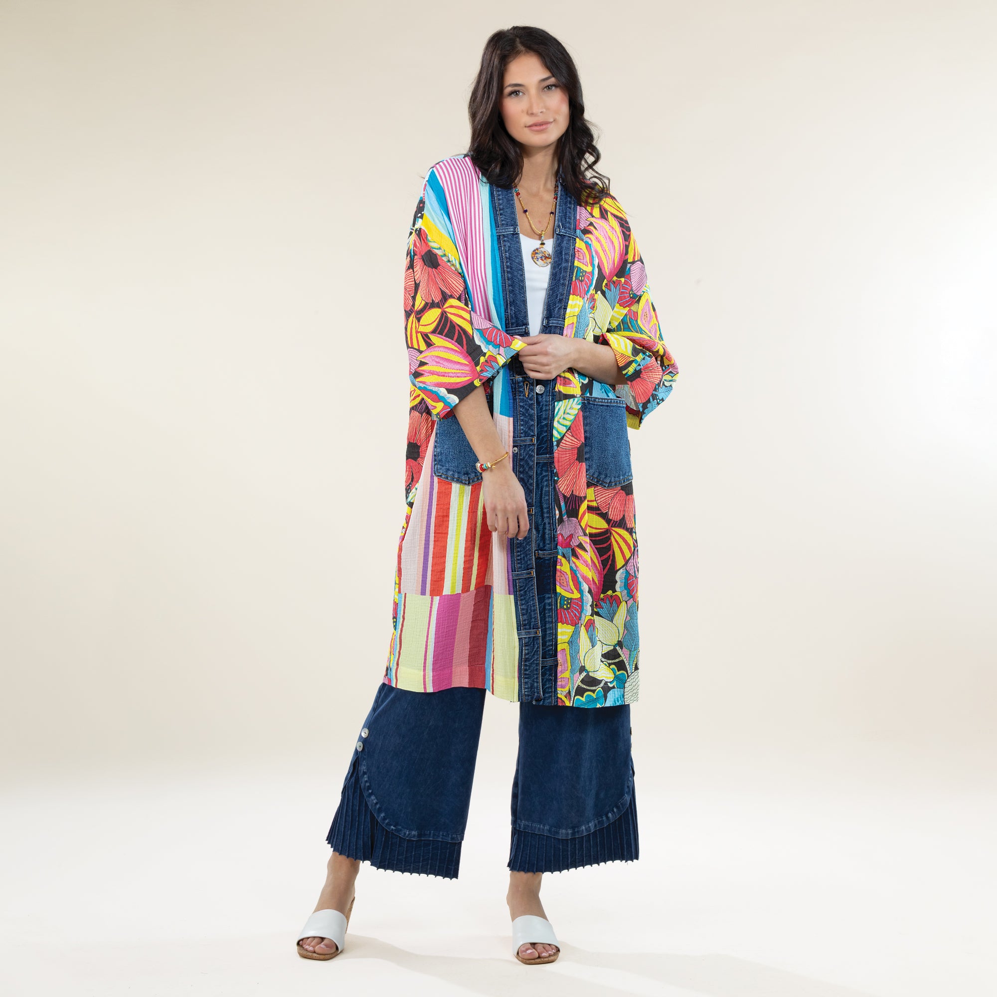 Eclectic Floral Open-Front Cardigan