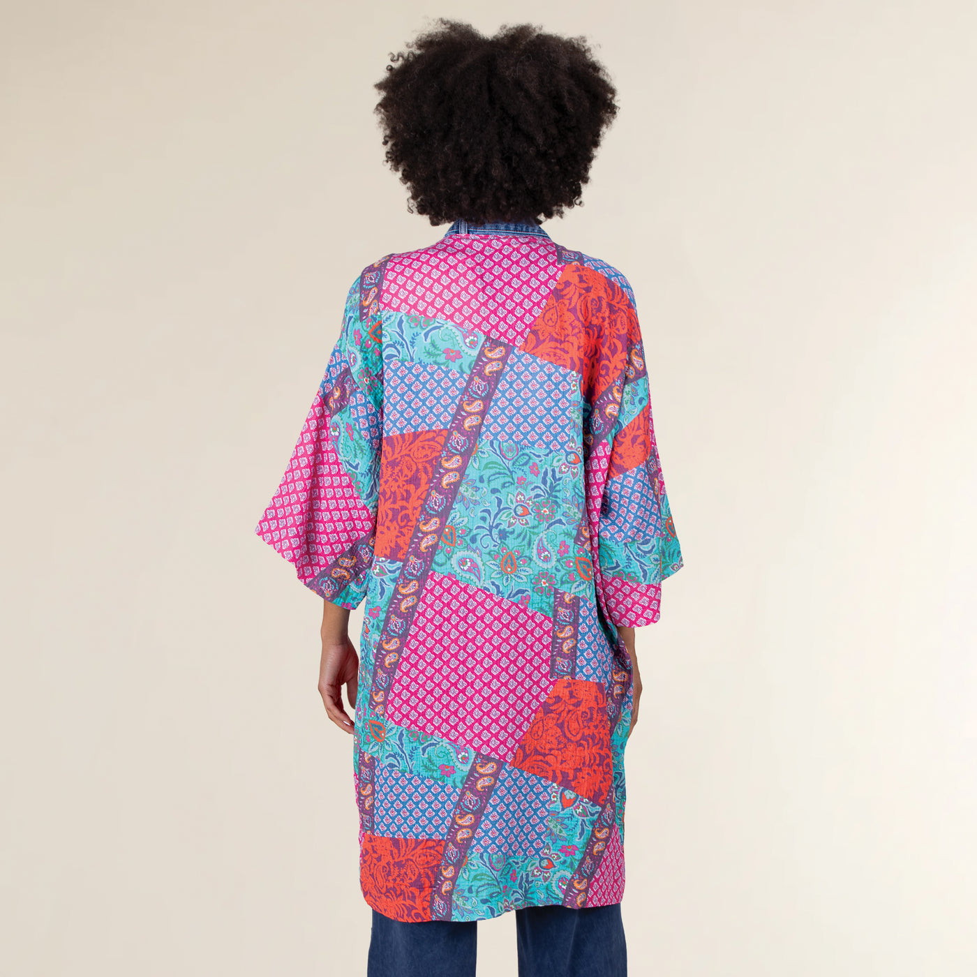 Floral Patchwork Open-Front Cardigan