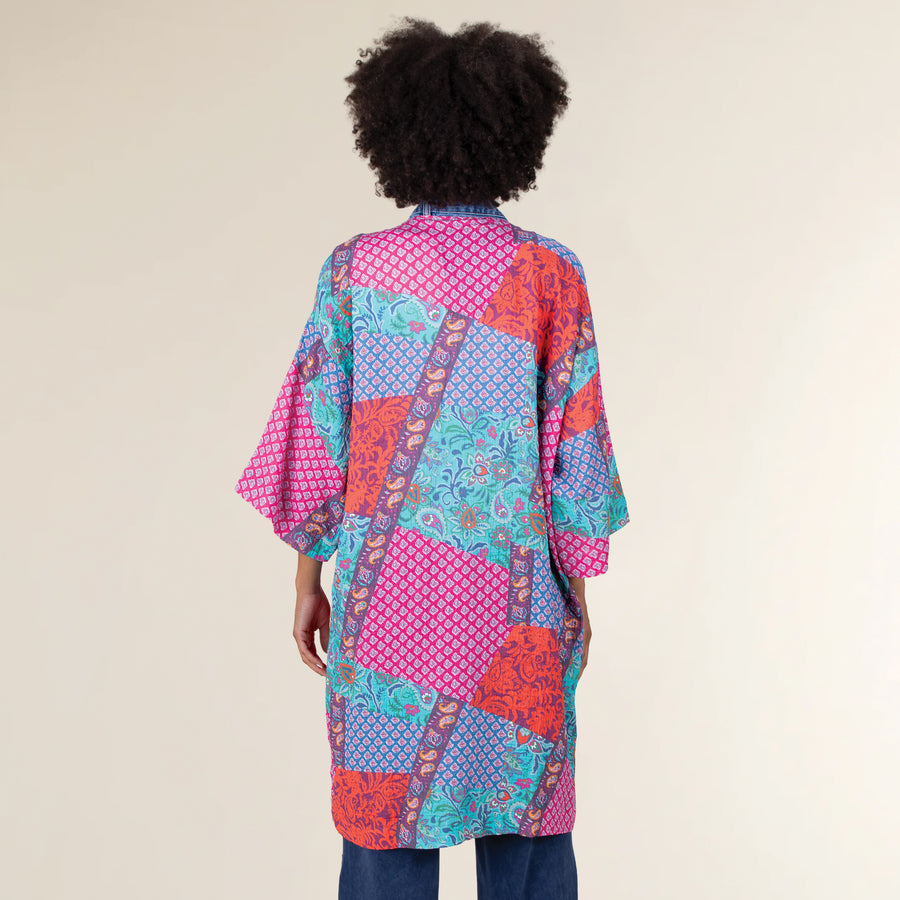 Floral Patchwork Open-Front Cardigan