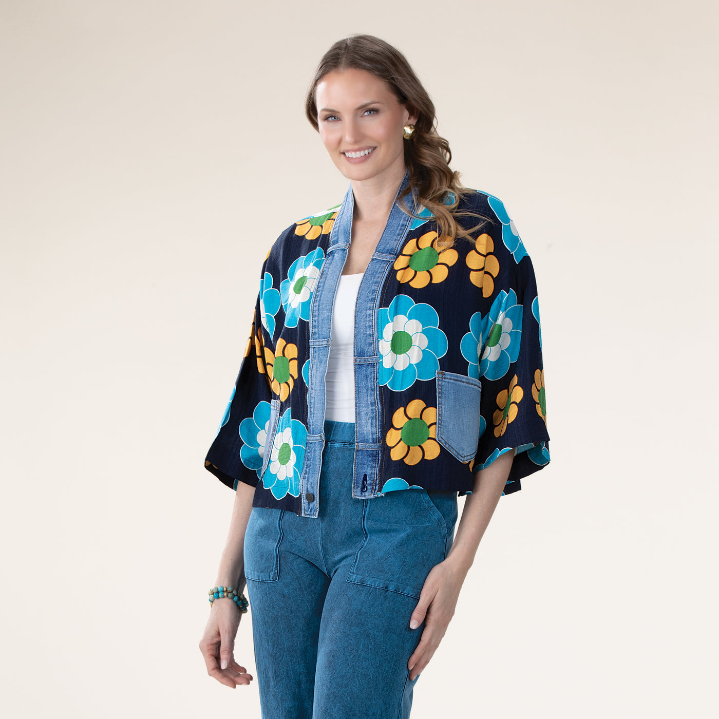 Deep Into Denim Floral Cardigan