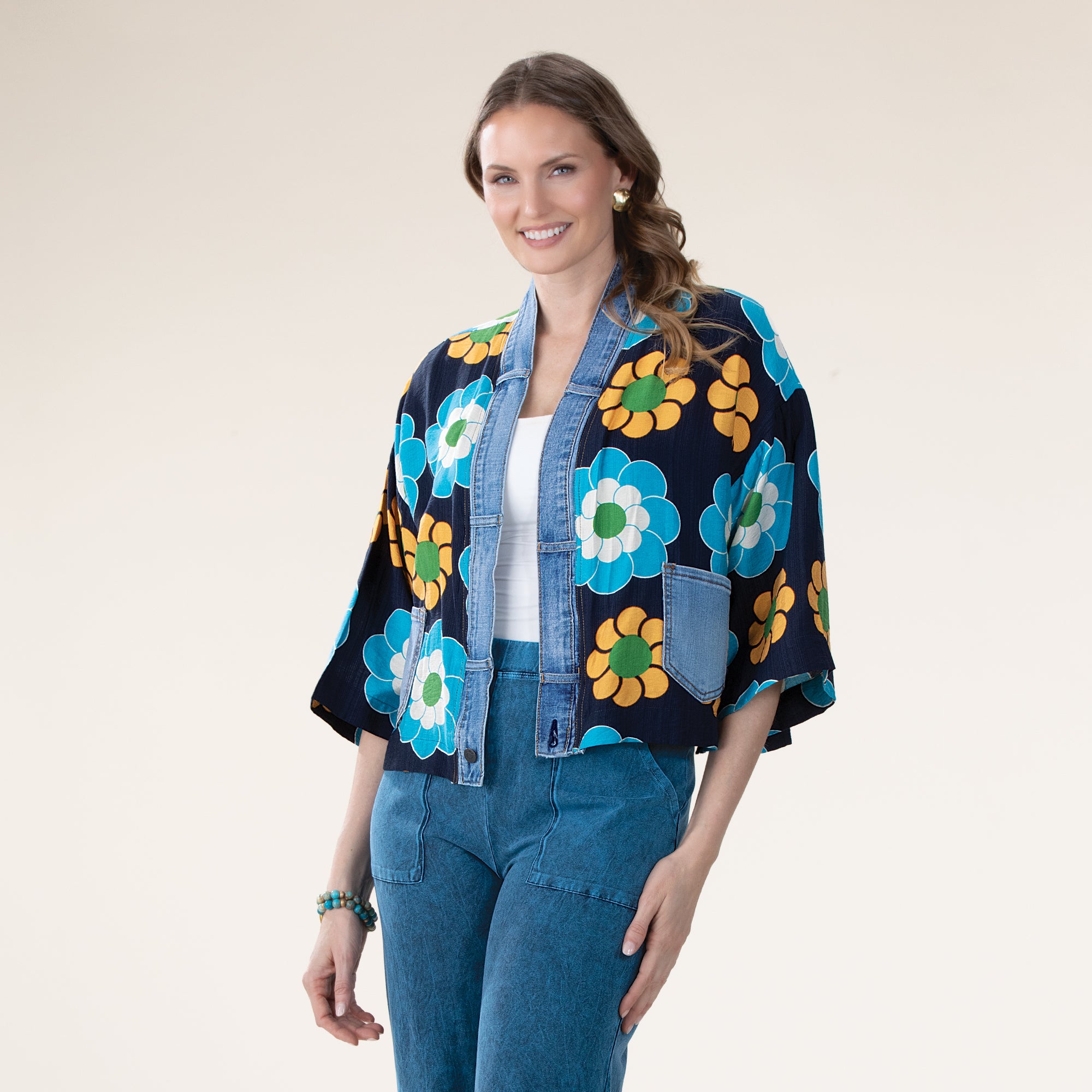 Deep Into Denim Floral Cardigan