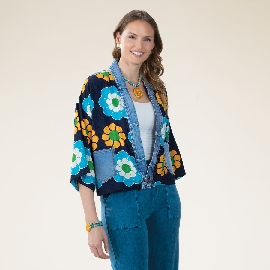 Deep Into Denim Floral Cardigan