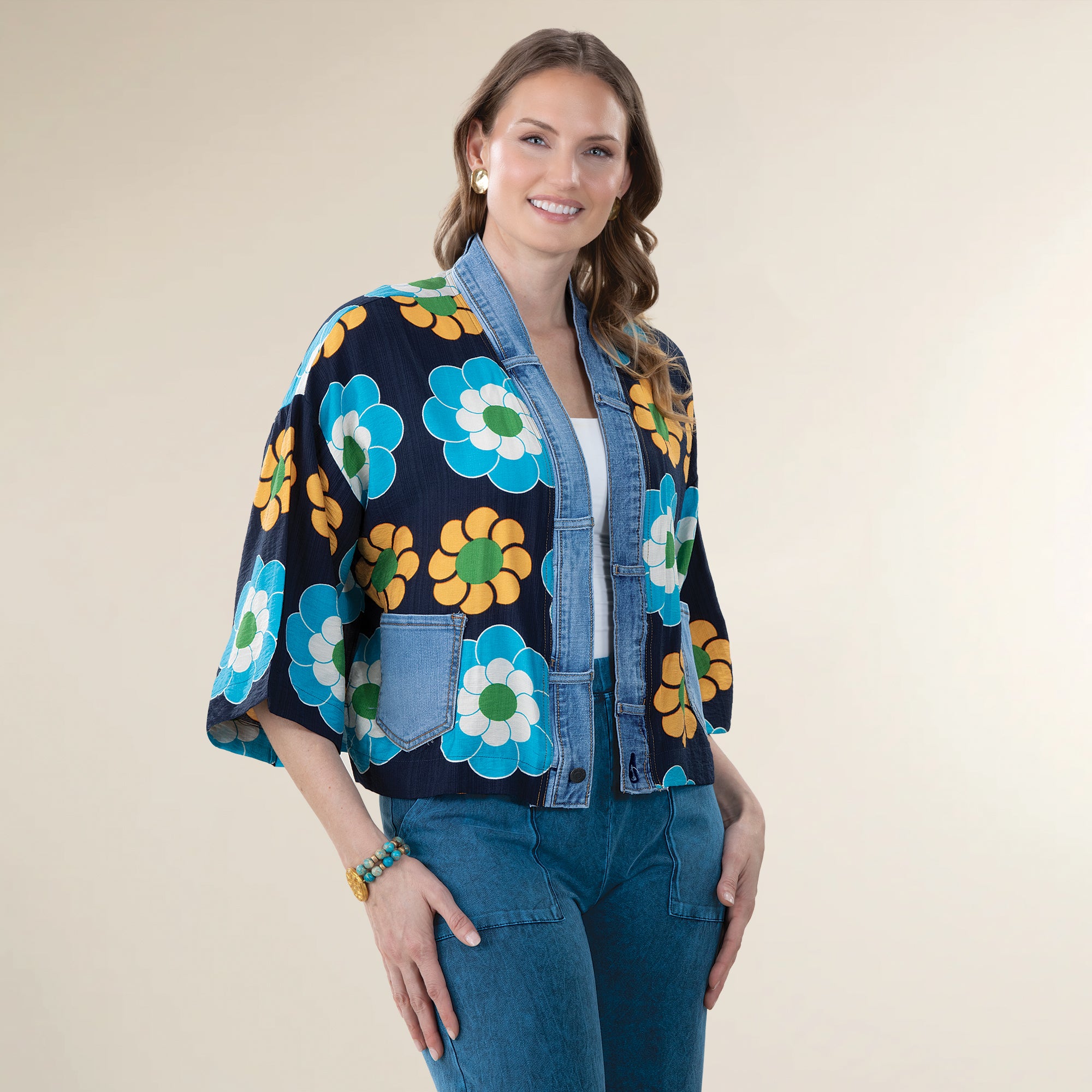 Deep Into Denim Floral Cardigan
