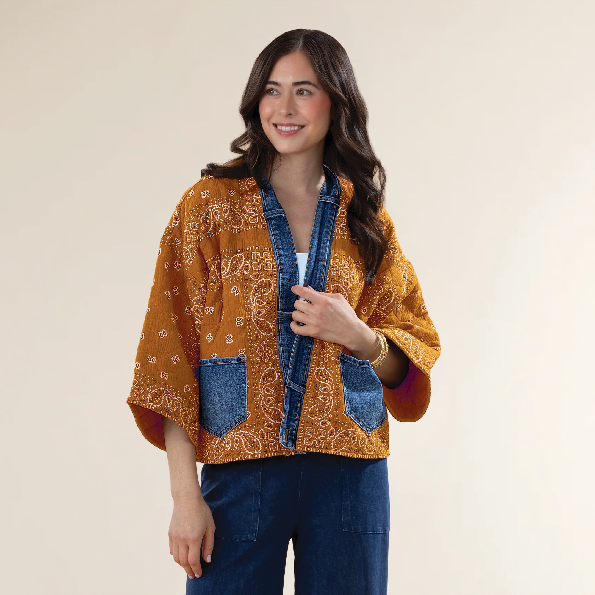 Golden Bandana & Denim Kimono Jacket (Preorder)
