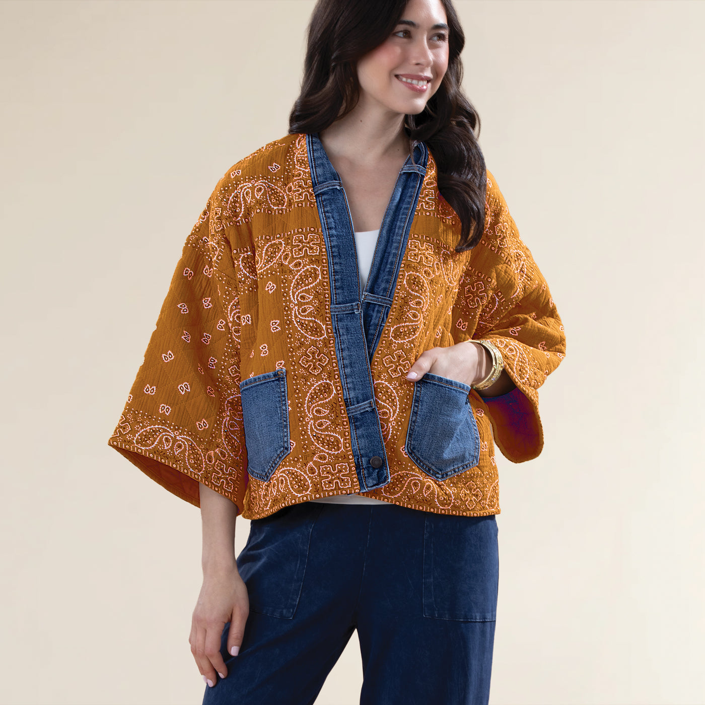 Golden Bandana & Denim Kimono Jacket (Preorder)