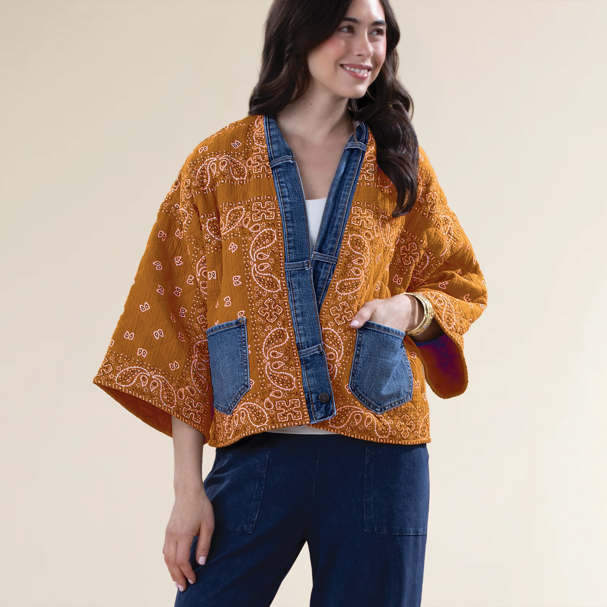 Golden Bandana & Denim Kimono Jacket (Preorder)