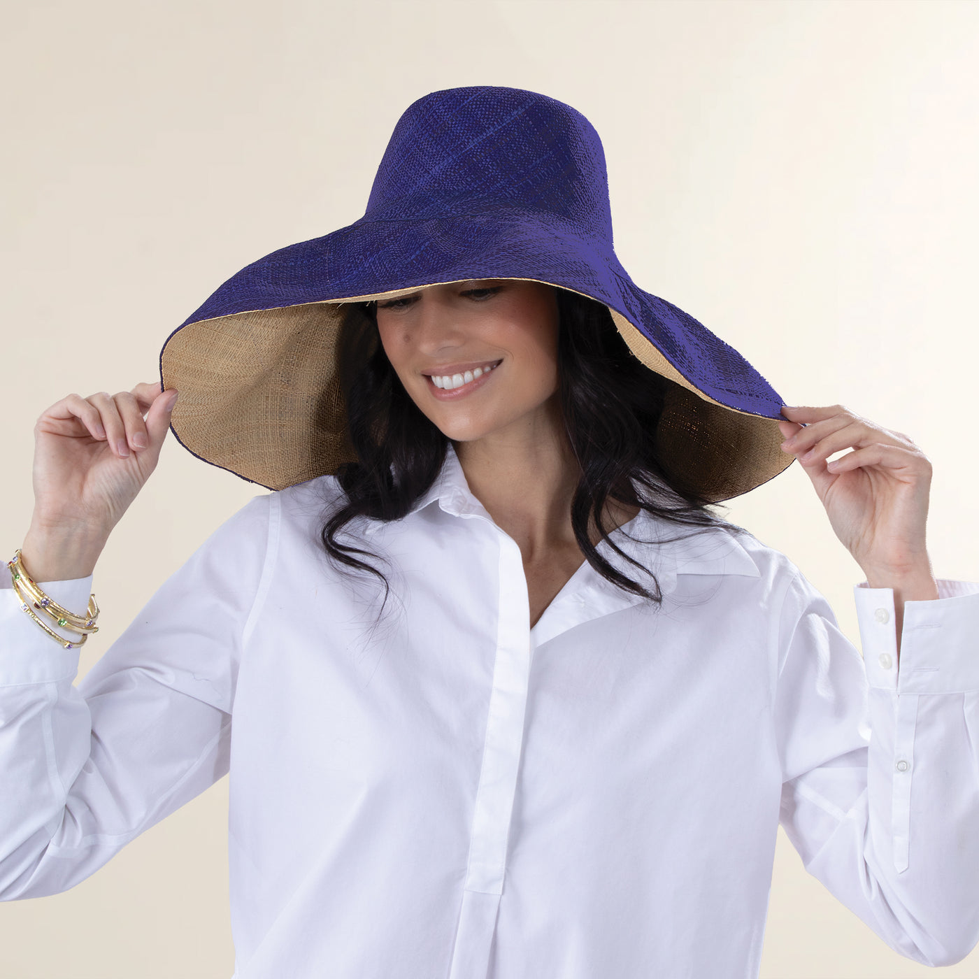 Mya Two-Toned Raffia Beach Hat