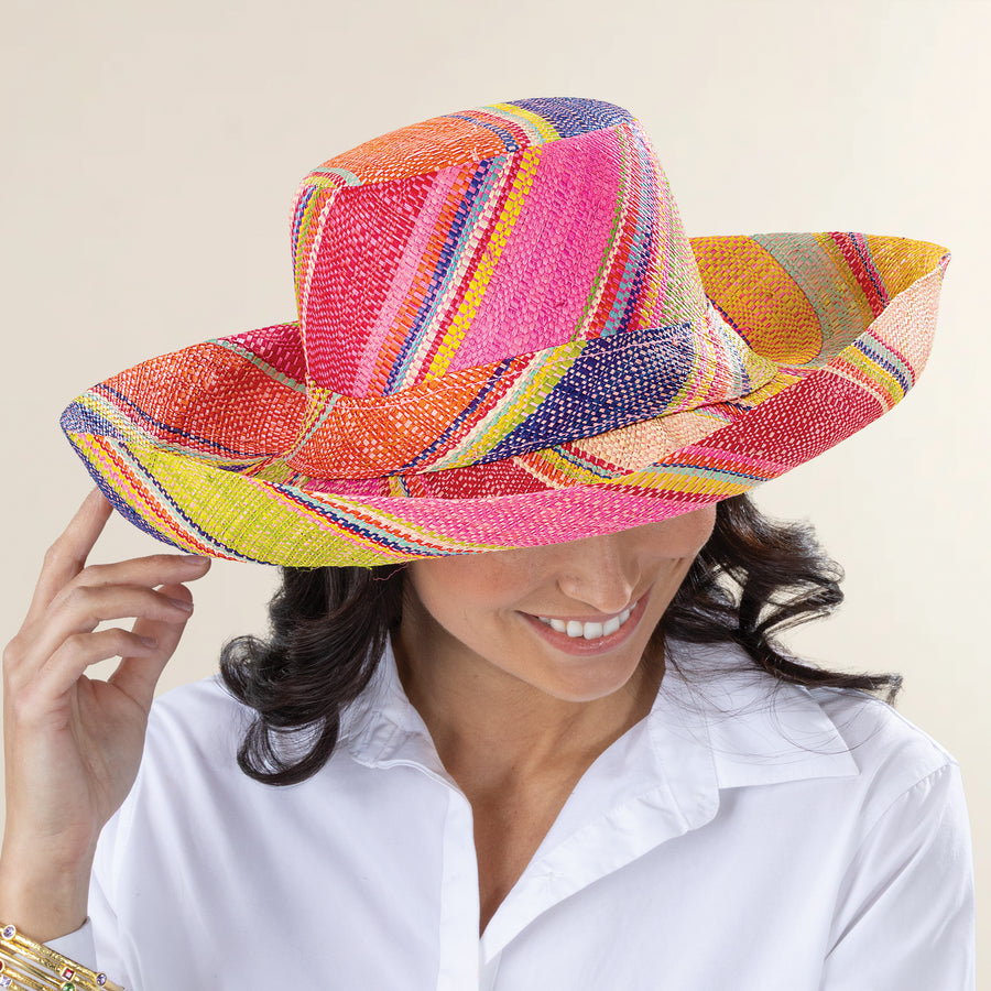Mya Raspberry Raffia Beach Hat