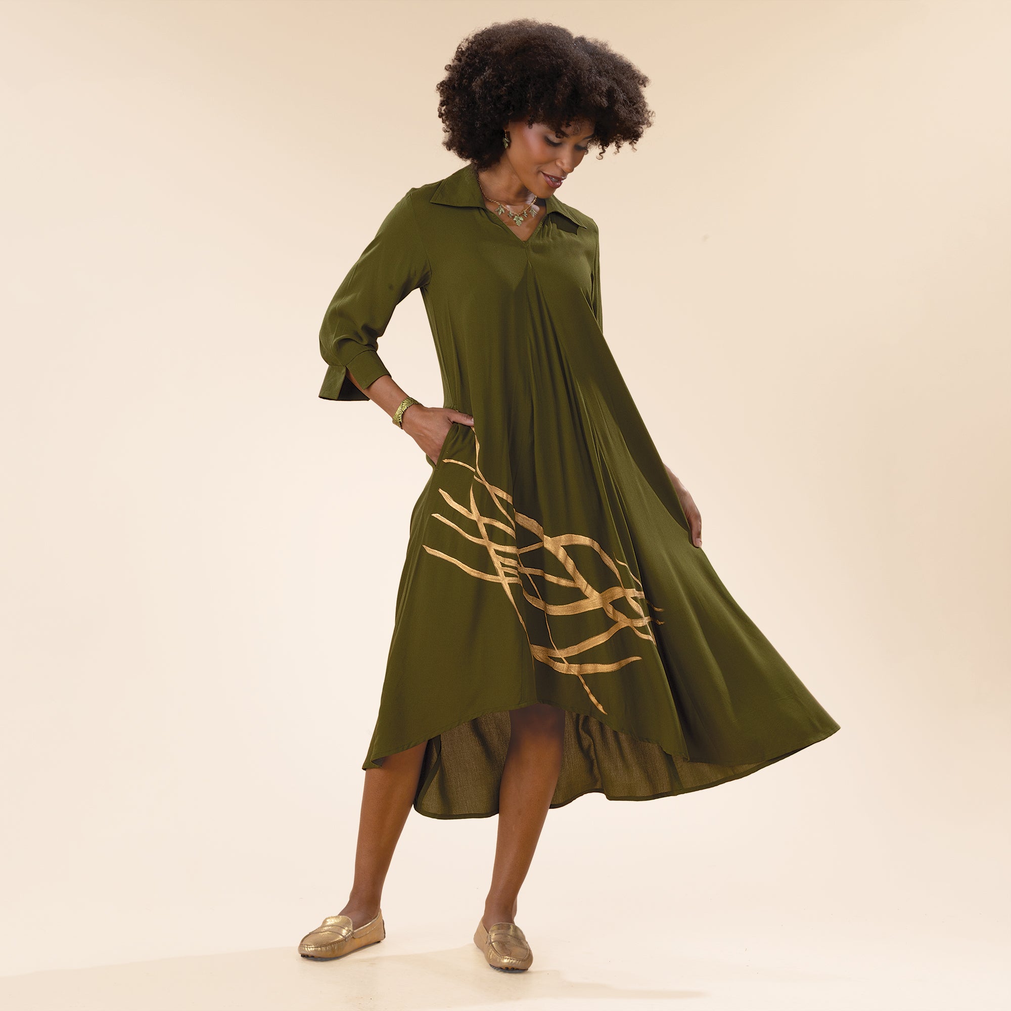 Hand-Painted Flowing Threads Maxi Dress