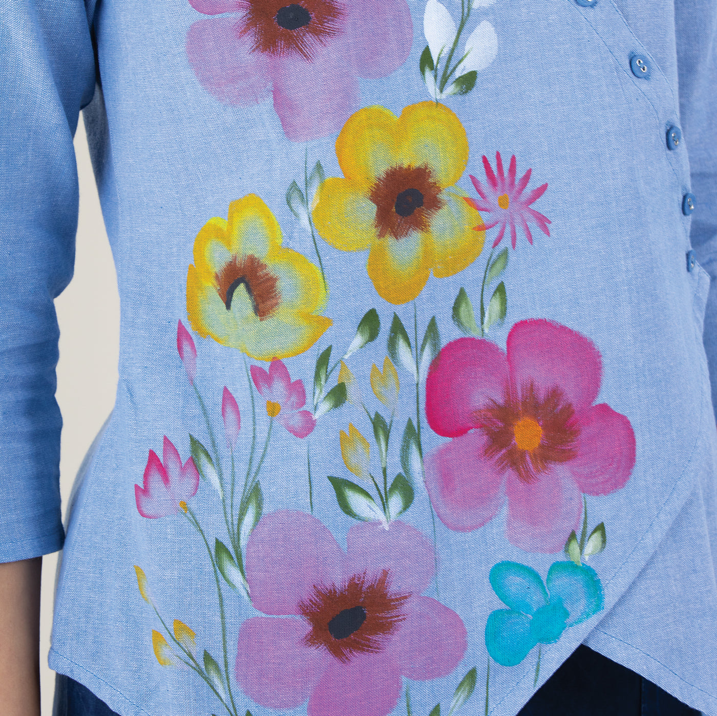 Hand-Painted Blooms Cotton Blouse